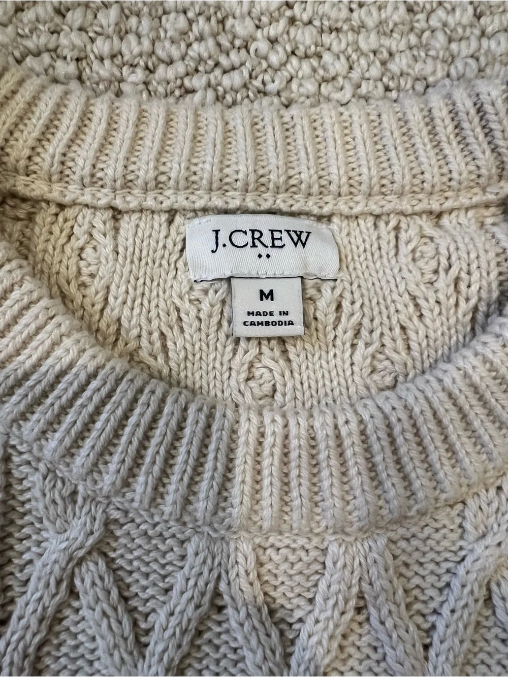 J. Crew Cream Cable Knit Crewneck Sweater